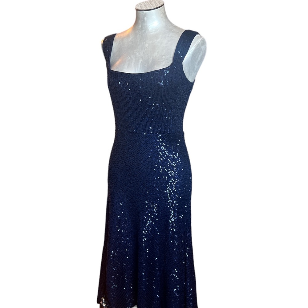 Laundry by Shelli Segal Women’s Square Neck Blue Sequin Midi Cocktail Dress 10 - Picture 3 of 17